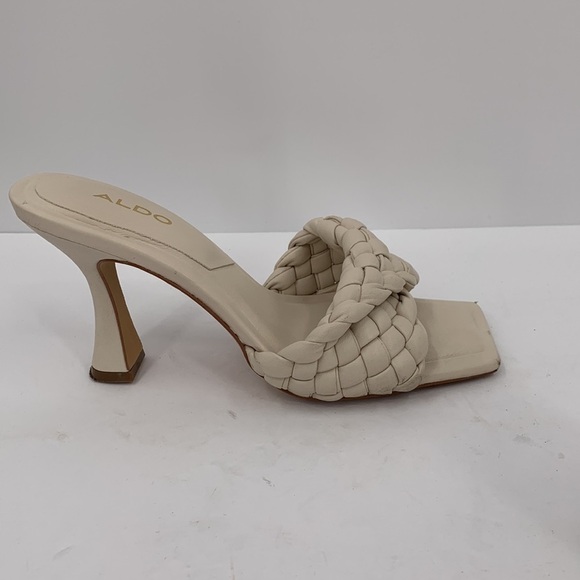 ALDO Milano slide sandal white cream braided twisted strap shoe heel ivory 7 - Picture 1 of 7